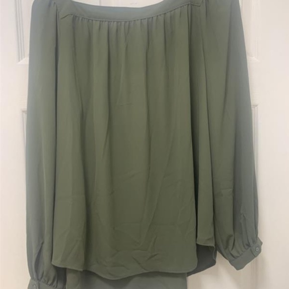 LOFT Square Neck Peasant Blouse - L Olive Green - Picture 5 of 6